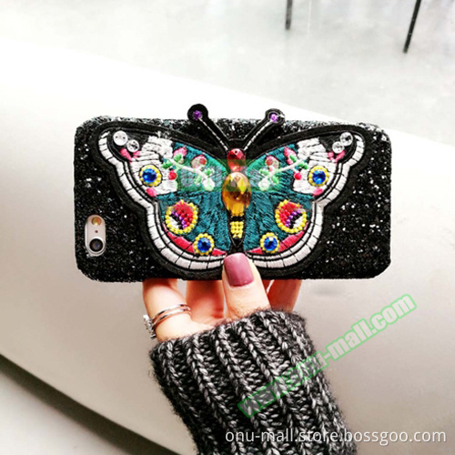 Embroidery Butterfly Pattern Glitter Powder Acrylic Phone Case for iPhone 7 Case